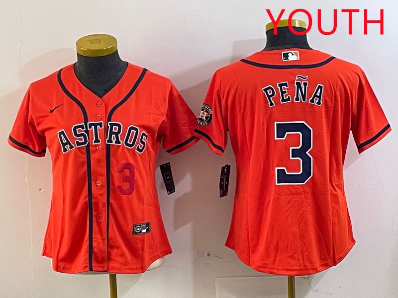 Youth Houston Astros #3 Pena Orange Game 2025 Nike MLB Jersey style 4->youth mlb jersey->Youth Jersey